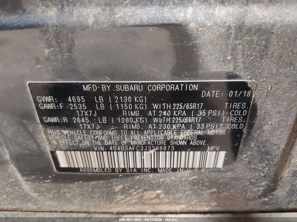 2018 SUBARU OUTBACK 2.5I PREMIUM — I9