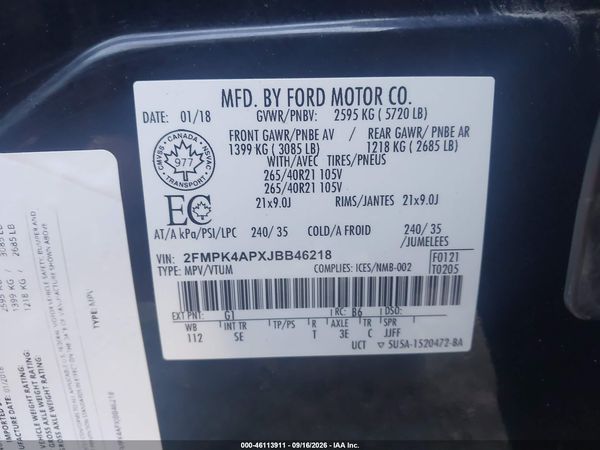 2018 FORD EDGE SPORT — I9
