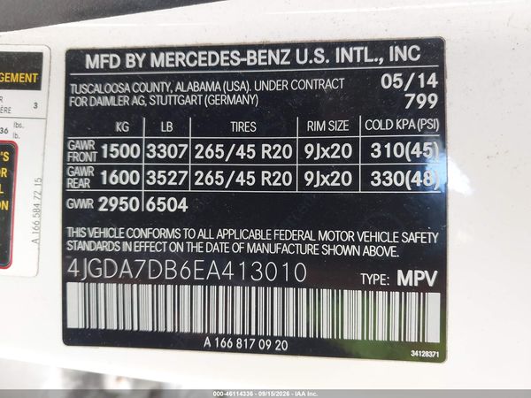 2014 MERCEDES-BENZ ML 550 4MATIC — I9