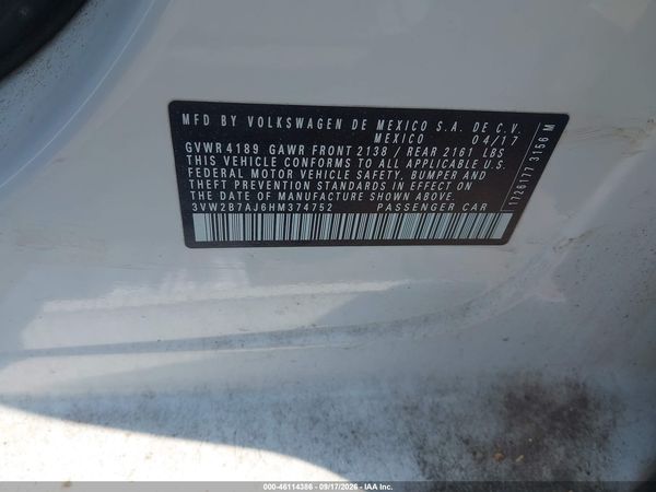 2017 VOLKSWAGEN JETTA 1.4T S — I9