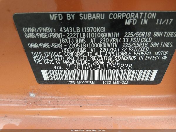 2018 SUBARU CROSSTREK 2.0I LIMITED — I9