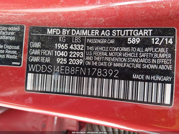 2015 MERCEDES-BENZ CLA 250 CLA250