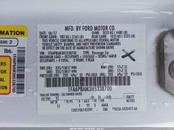2017 FORD MUSTANG V6 — I9