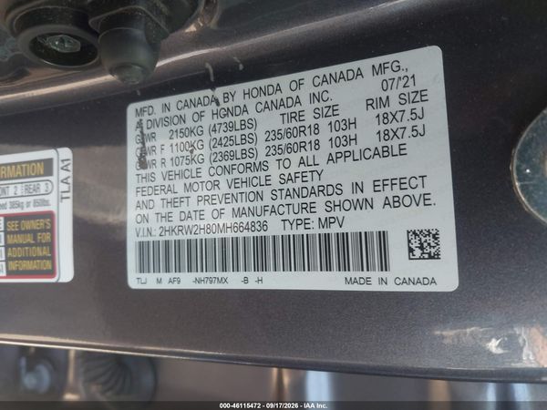2021 HONDA CR-V AWD EX-L — I9