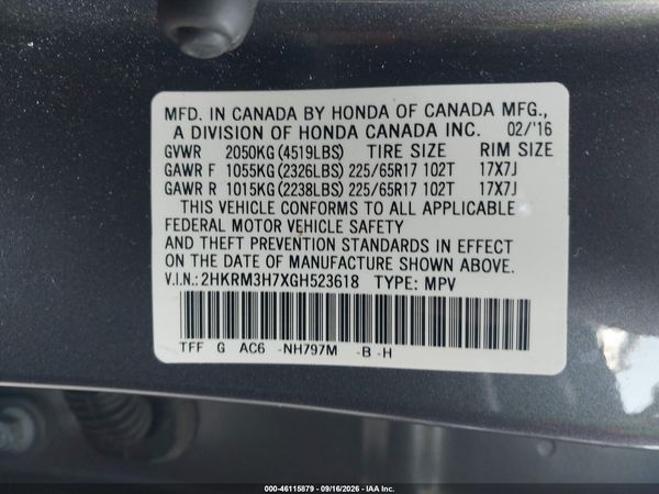 2016 HONDA CR-V EX-L — I9