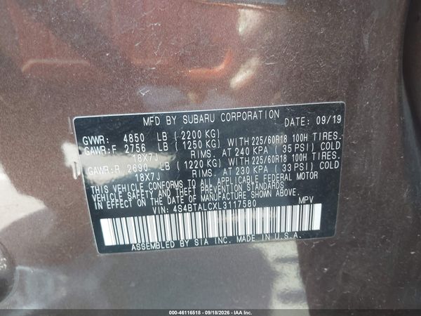 2020 SUBARU OUTBACK LIMITED — I9
