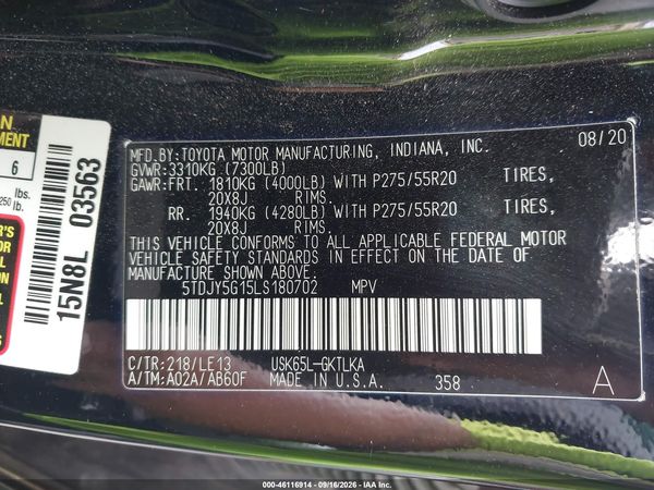2020 TOYOTA SEQUOIA LIMITED — I9