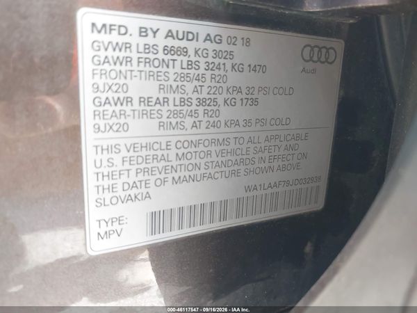 2018 AUDI Q7 3.0T PREMIUM — I9