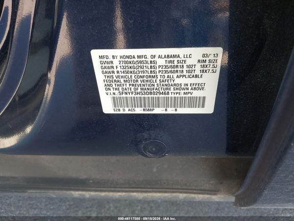 2013 HONDA PILOT EX-L — I9