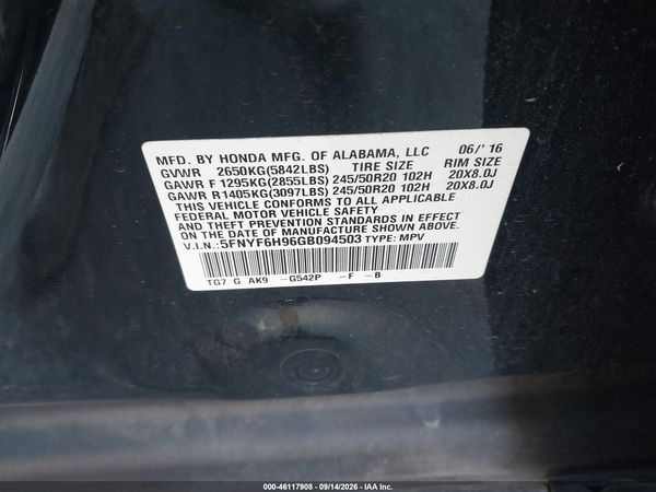 2016 HONDA PILOT TOURING — I9