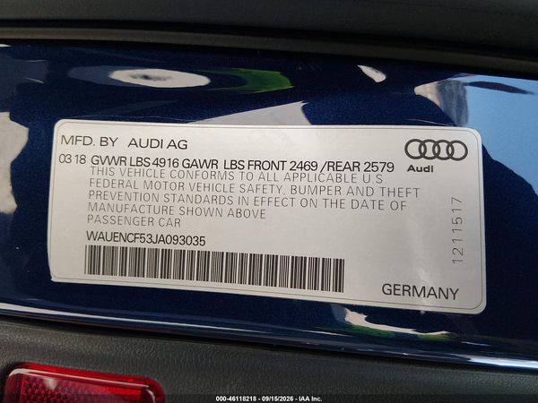 2018 AUDI A5 SPORTBACK PREMIUM PLUS — I9