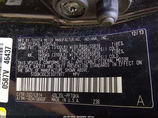 2014 TOYOTA SIENNA XLE 7 PASSENGER