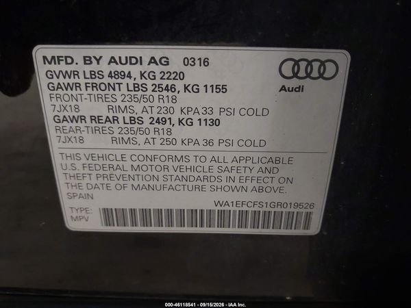 2016 AUDI Q3 2.0T PREMIUM PLUS — I9