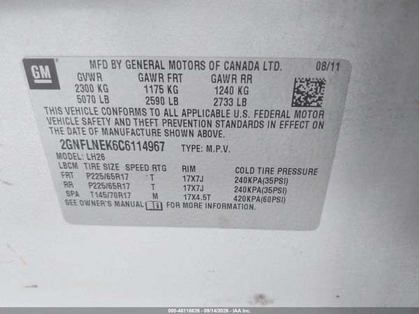 2012 CHEVROLET EQUINOX 2LT — I9