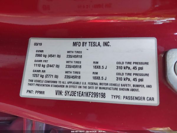 2019 TESLA MODEL 3 — I9