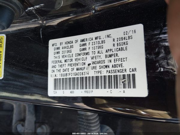2016 ACURA TLX Base — I9