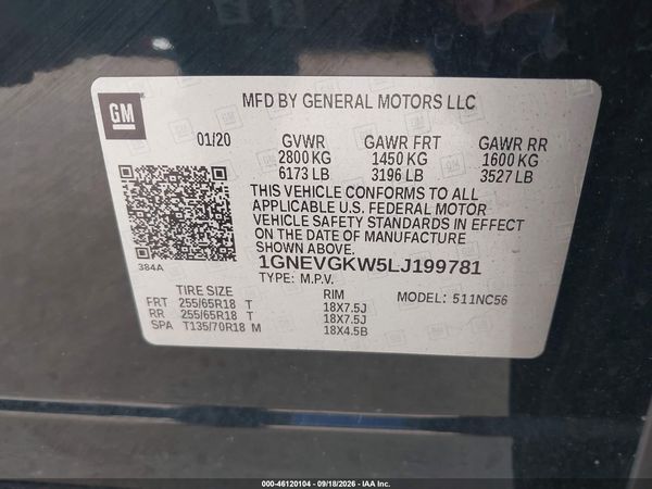 2020 CHEVROLET TRAVERSE AWD LT CLOTH — I9