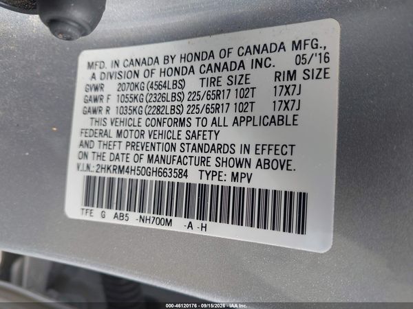 2016 HONDA CR-V EX — I9
