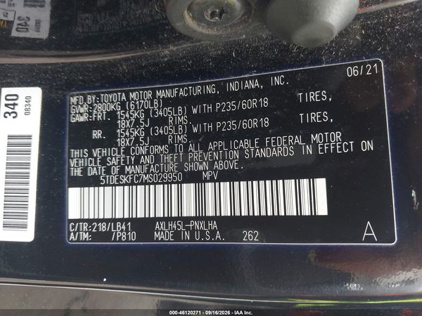 2021 TOYOTA SIENNA PLATINUM — I9