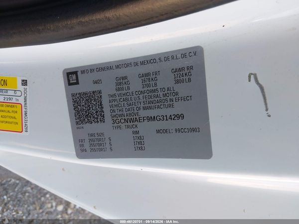 2021 CHEVROLET SILVERADO 1500 2WD  LONG BED WT — I9