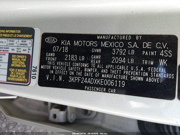 2019 KIA FORTE LXS — I9