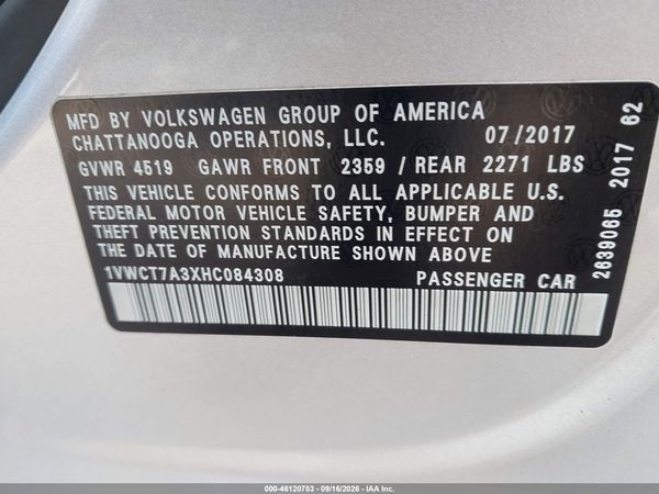 2017 VOLKSWAGEN PASSAT 1.8T SEL PREMIUM — I9