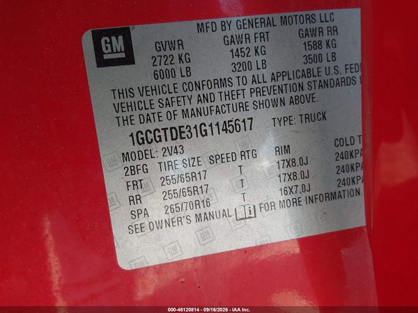 2016 CHEVROLET COLORADO Z71 — I9