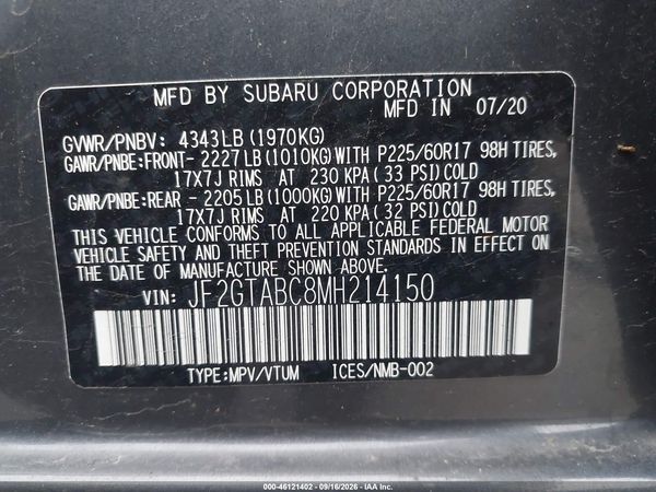 2021 SUBARU CROSSTREK Base+ES — I9