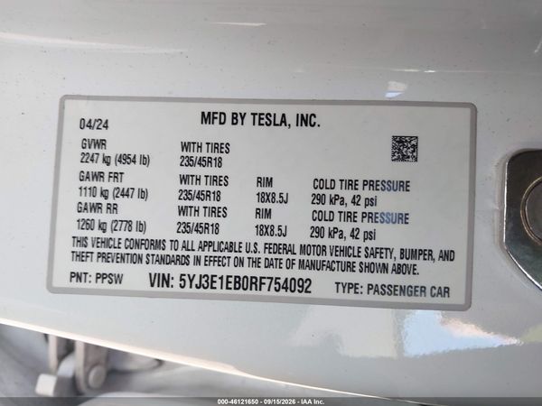 2024 TESLA MODEL 3 — I9