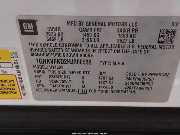 2017 CHEVROLET TRAVERSE LS — I9