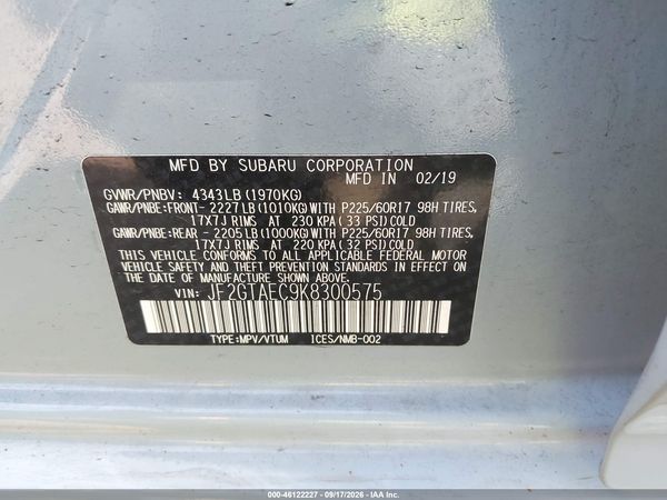 2019 SUBARU CROSSTREK 2.0I PREMIUM — I9