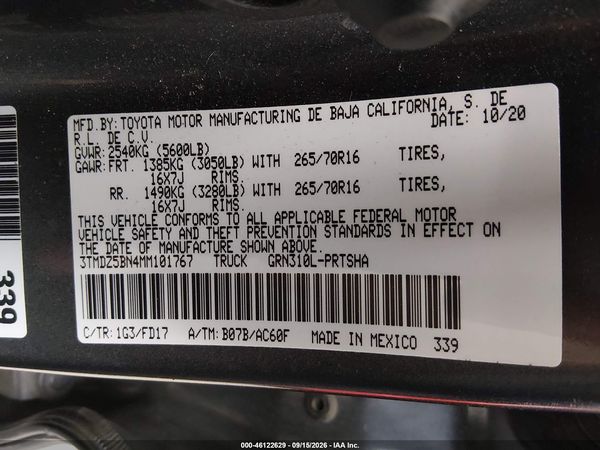 2021 TOYOTA TACOMA TRD OFF-ROAD — I9