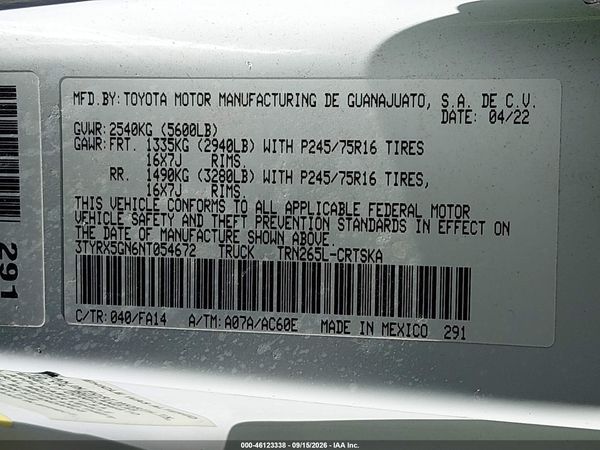 2022 TOYOTA TACOMA SR — I9