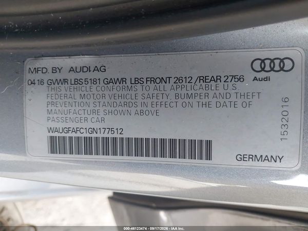 2016 AUDI A6 2.0T PREMIUM PLUS — I9