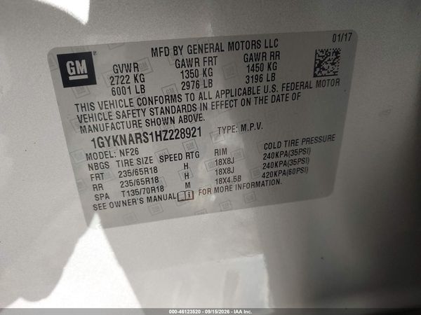 2017 CADILLAC XT5 STANDARD — I9
