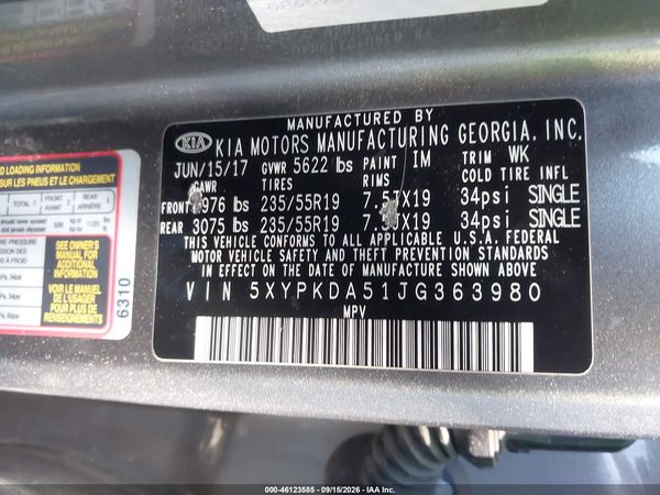 2018 KIA SORENTO 3.3L SX — I9