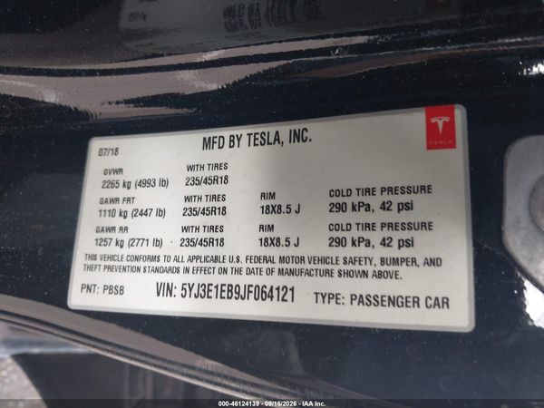 2018 TESLA MODEL 3 LONG RANGE/PERFORMANCE — I9
