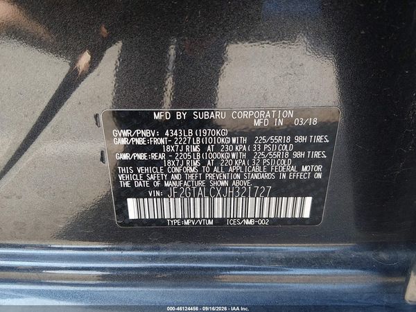 2018 SUBARU CROSSTREK 2.0I LIMITED — I9