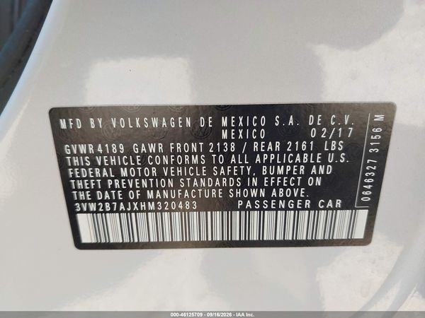 2017 VOLKSWAGEN JETTA 1.4T S — I9
