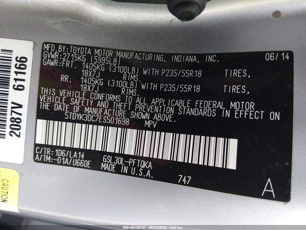 2014 TOYOTA SIENNA LIMITED V6 7 PASSENGER — I9