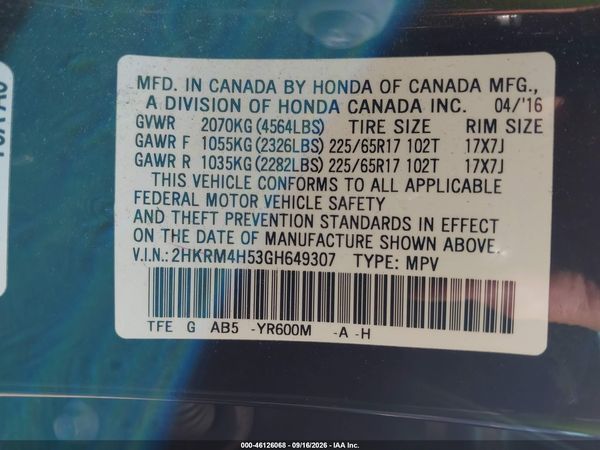 2016 HONDA CR-V EX — I9
