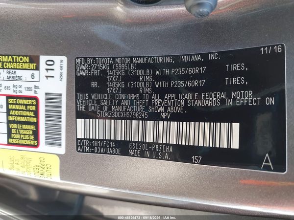 2017 TOYOTA SIENNA LE 8 PASSENGER — I9