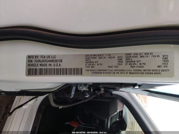 2022 JEEP GRAND CHEROKEE L OVERLAND 4X4 — I9