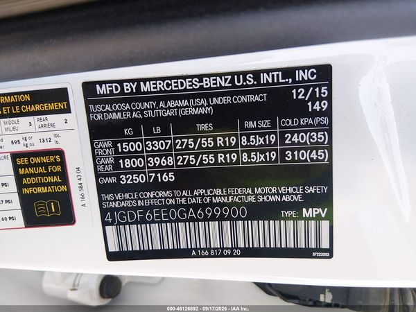 2016 MERCEDES-BENZ GL 450 4MATIC — I9