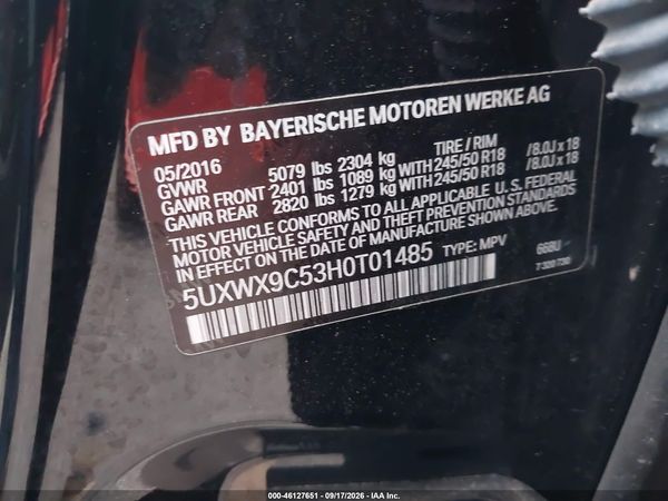 2017 BMW X3 XDRIVE28I — I9