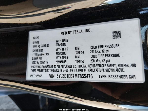 2021 TESLA MODEL 3 — I9