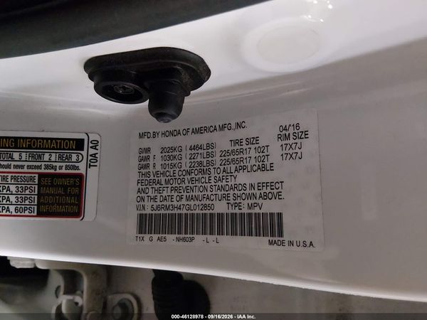 2016 HONDA CR-V SE — I9