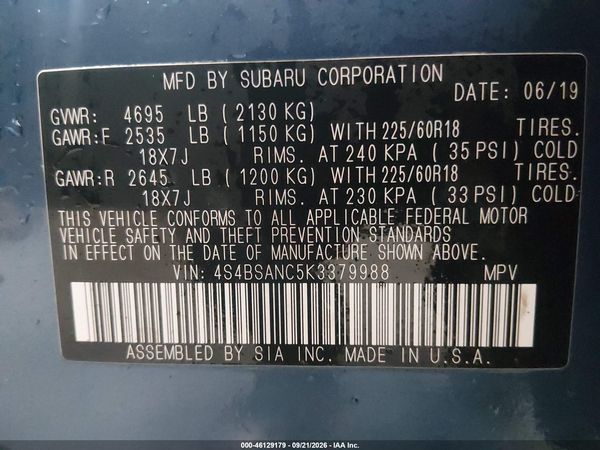 2019 SUBARU OUTBACK 2.5I LIMITED — I9