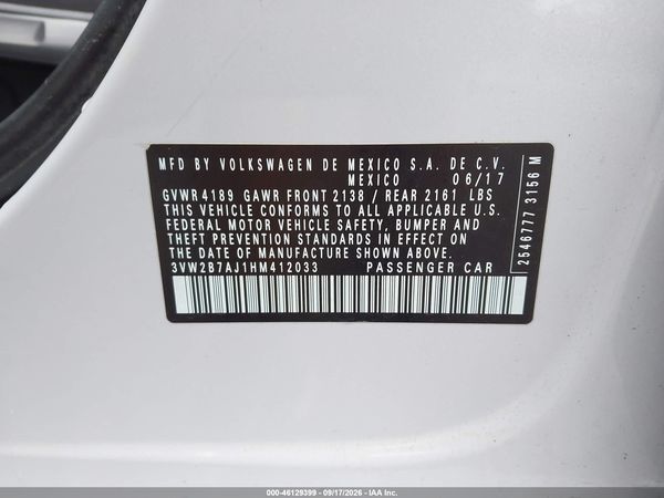 2017 VOLKSWAGEN JETTA 1.4T S — I9