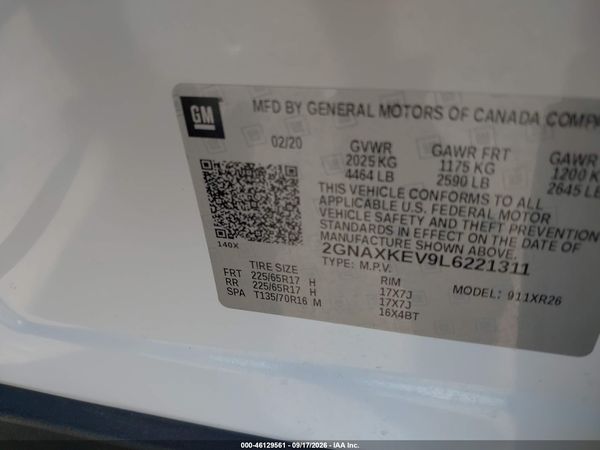 2020 CHEVROLET EQUINOX FWD LT 1.5L TURBO — I9